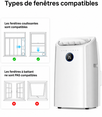 Climatiseur Portable 10 000 BTU (+40m²) pour chambre, refroidissement efficace sans drainage, silencieux, contrôle par application et vocal, minuterie 24 h, ventilateur et déshumidificateur
