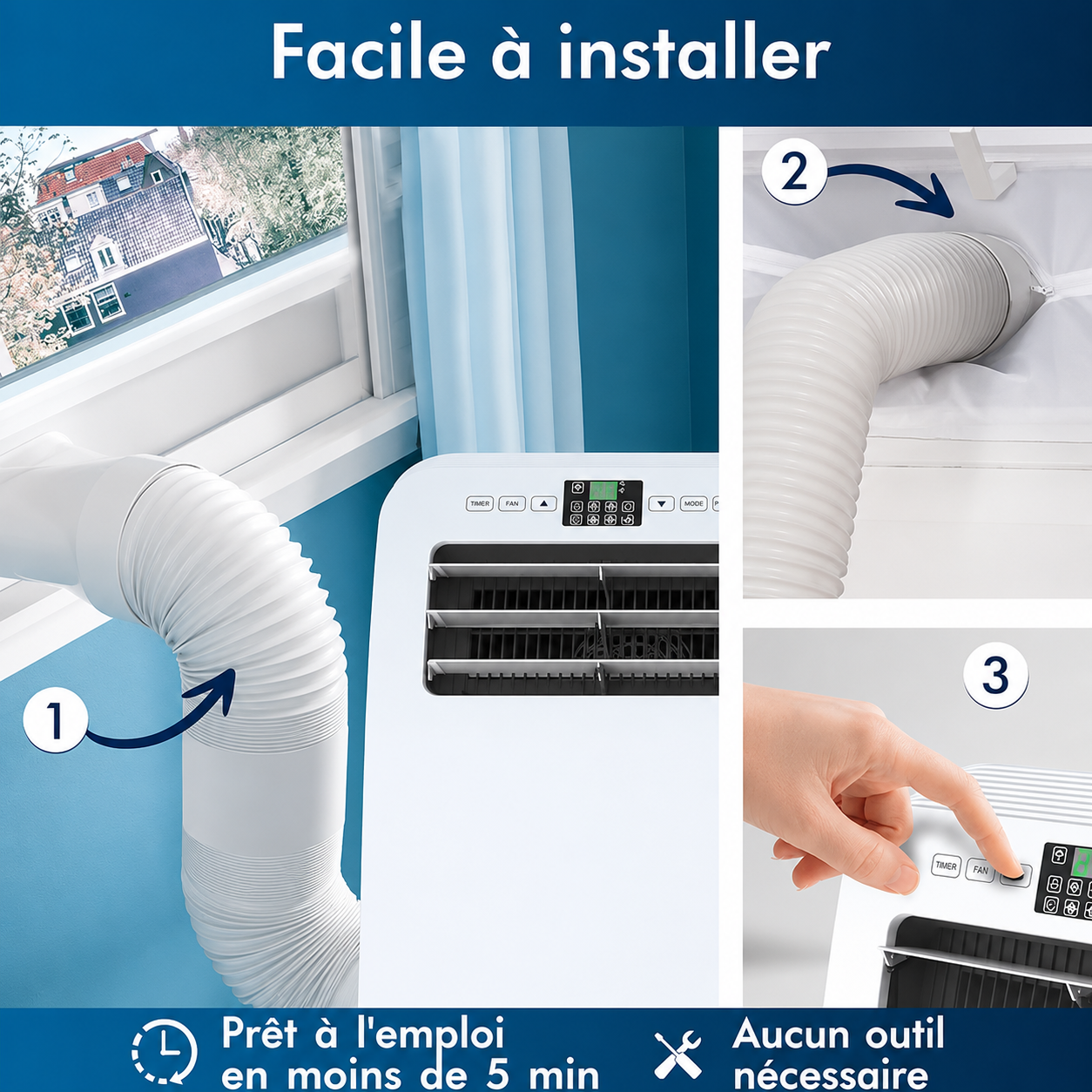 Climatiseur Mobile 12 000 BTU (+50m²) Puissant & Silencieux - Nouveauté - Déshumidificateur - Ventilateur et Climatisation - Clim Mobile avec Télécommande