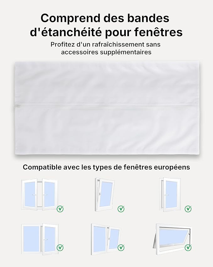 Climatiseur Mobile 7000 BTU (+ 20m²) 3-en-1 Écoénergétique Climatiseur Portable, Kit Fenêtre Inclus, Contrôle Via Appli Télécommande, Silencieux 48 dB, Minuterie 24 H, Idéal Pour Pièces Jusqu’à 20 m²