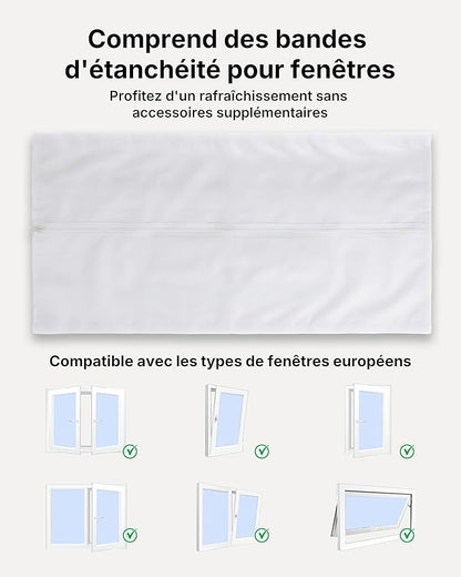 Climatiseur Mobile 7000 BTU (+ 20m²) 3-en-1 Écoénergétique Climatiseur Portable, Kit Fenêtre Inclus, Contrôle Via Appli Télécommande, Silencieux 48 dB, Minuterie 24 H, Idéal Pour Pièces Jusqu’à 20 m²