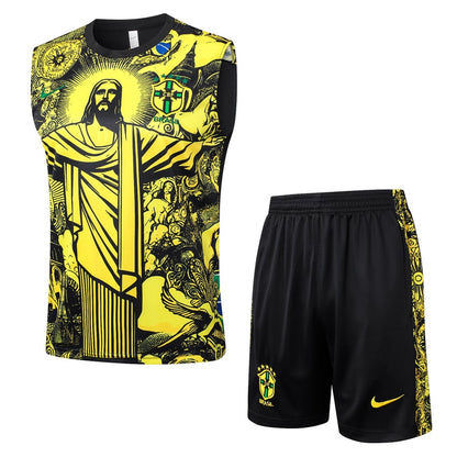 Debardeur Short Bresil Homme 2024 2025 Jaune Motif