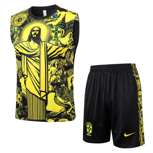 Debardeur Short Bresil Homme 2024 2025 Jaune Motif