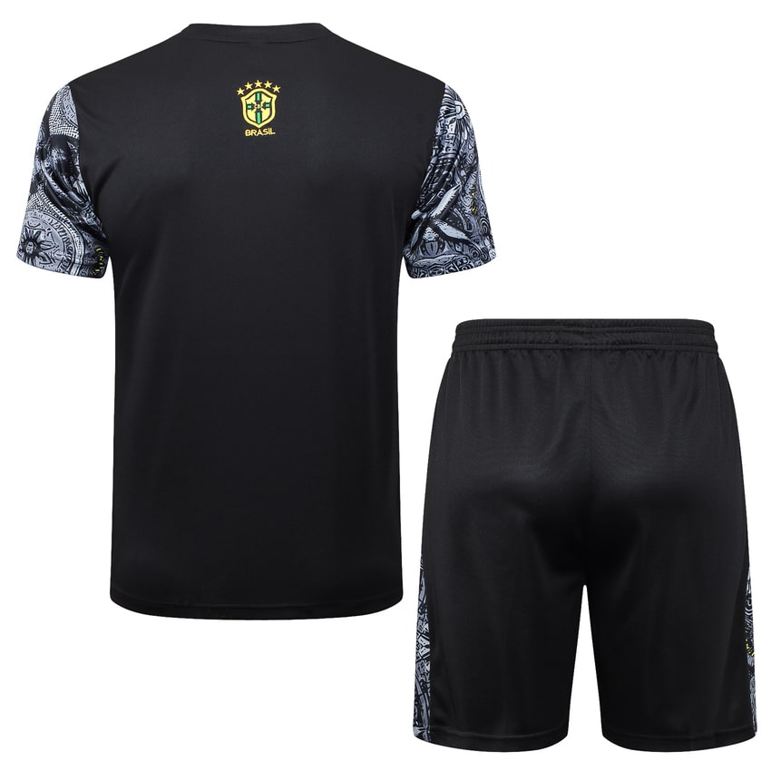 Ensemble Maillot Short Bresil Homme/Enfant 2024 2025 Gris Motif