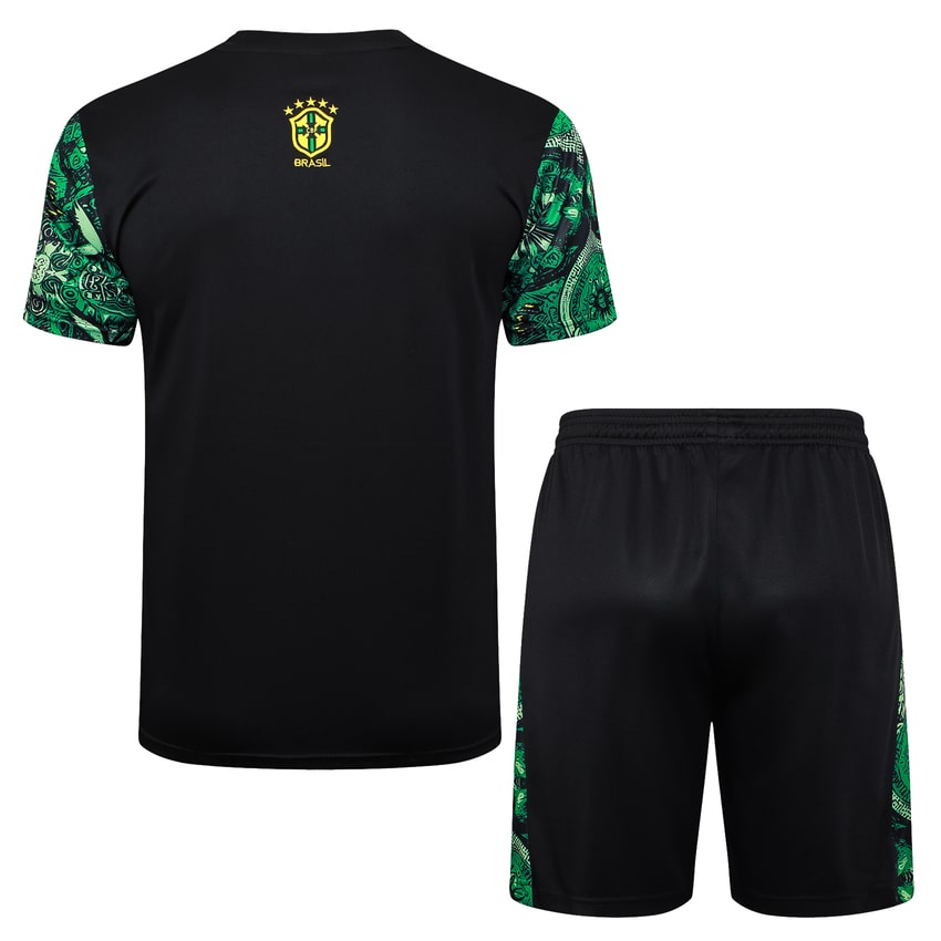 Ensemble Maillot Short Bresil Homme/Enfant 2024 2025 Vert Motif