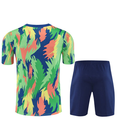 Ensemble Maillot Short Bresil Homme/Enfant 2025 2026 Bleu Vert Camouflage