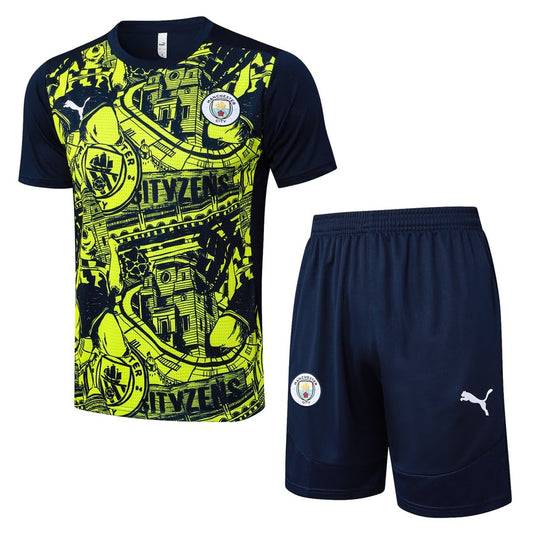 Ensemble Maillot Short Manchester City Homme 2024 2025 Jaune Noir
