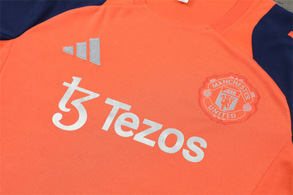 Ensemble Maillot Short Manchester United Homme/Enfant 2024 2025 Orange Bleu