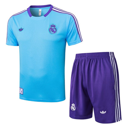Ensemble Maillot Short Real Madrid Homme/Enfant 2025 2026 Bleu Ciel