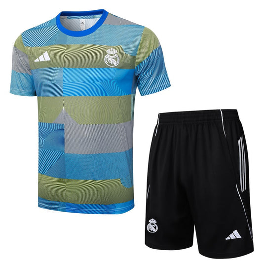 Ensemble Maillot Short Real Madrid Homme/Enfant 2025 2026 Bleu Jaune