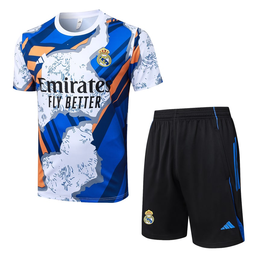 Ensemble Maillot Short Real Madrid Homme/Enfant 2025 2026 Bleu Tache