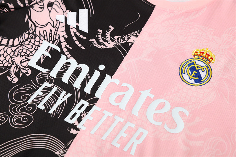Ensemble Maillot Short Real Madrid Homme/Enfant 2025 2026 Noir Rose Edition Limitée