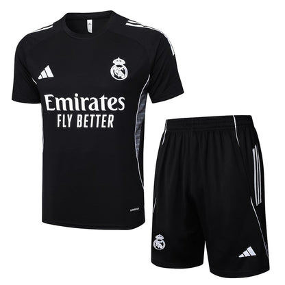 Ensemble Maillot Short Real Madrid Homme/Enfant 2025 2026 Noir Sombre