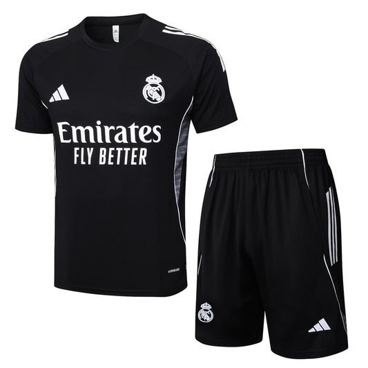 Ensemble Maillot Short Real Madrid Homme/Enfant 2025 2026 Noir Sombre