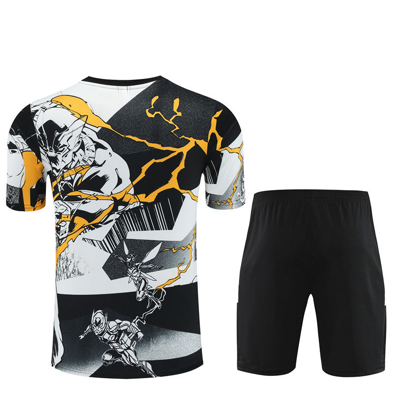 Ensemble Maillot Short Real Madrid Marvel Homme/Enfant 2025 2026 Jaune Blanc