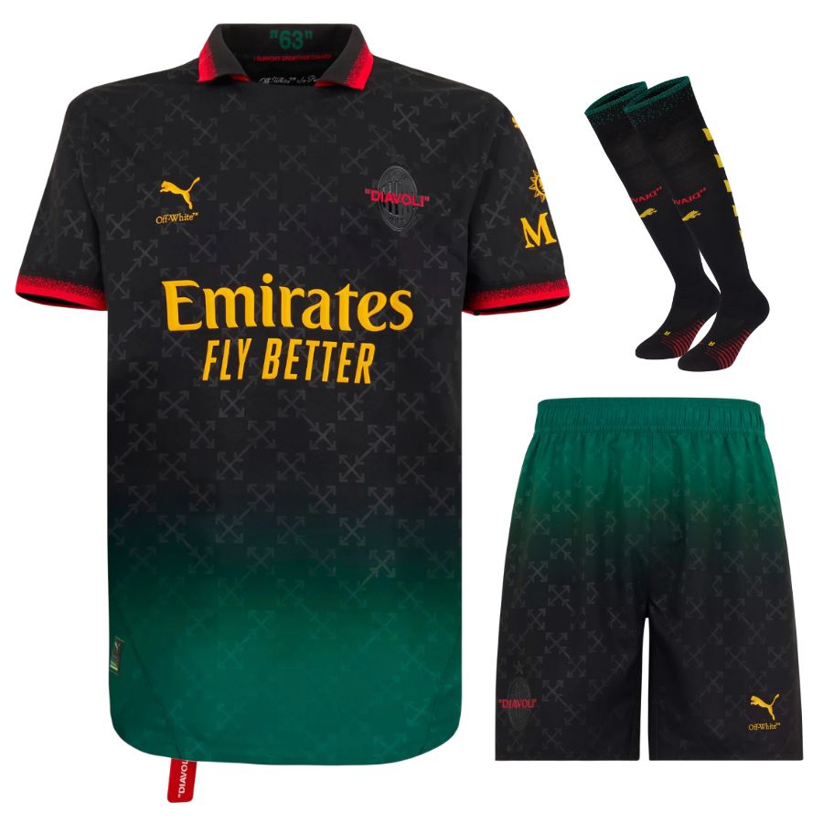 Maillot Kit Enfant Ac Milan Fourth Off-White 2024 2025 Noir