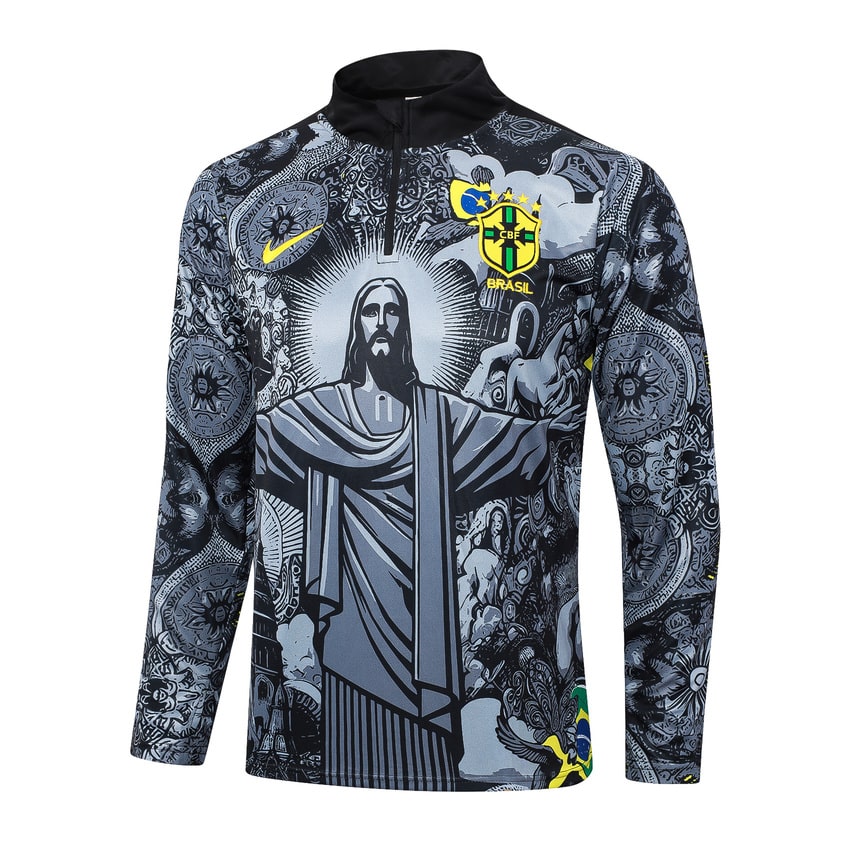 Survetement Bresil Training Homme/Enfant 2024 2025 Gris Motif