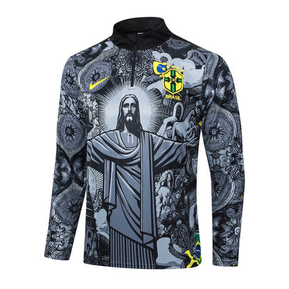 Survetement Bresil Training Homme/Enfant 2024 2025 Gris Motif