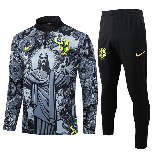 Survetement Bresil Training Homme/Enfant 2024 2025 Gris Motif