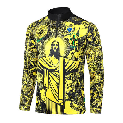 Survetement Bresil Training Homme/Enfant 2024 2025 Jaune Motif