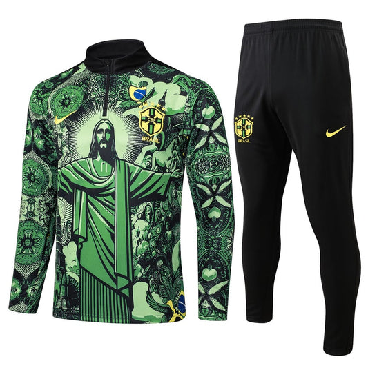 Survetement Bresil Training Homme/Enfant 2024 2025 Vert Motif